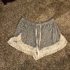 Cacique Gray Sleep Shorts with White Lace Trim